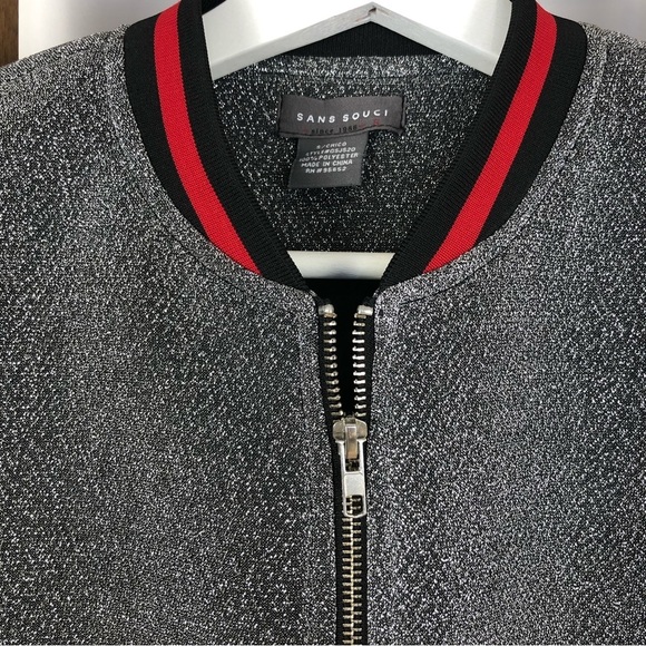 SANS Souci silver sparkly bomber varsity style jacket size S - Picture 3 of 7